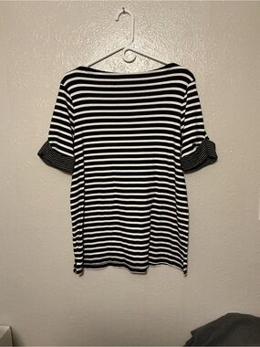 White Stag Black and White Striped Boatneck Short Sleeve Top
